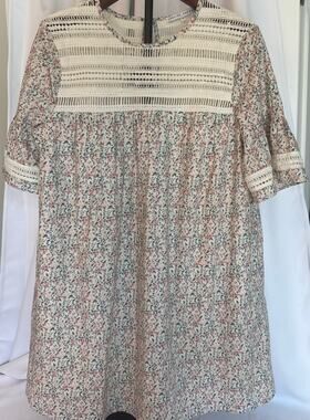 English Factory Floral Babydoll Mini Cottagecore Dress Crochet Lace Detail XS